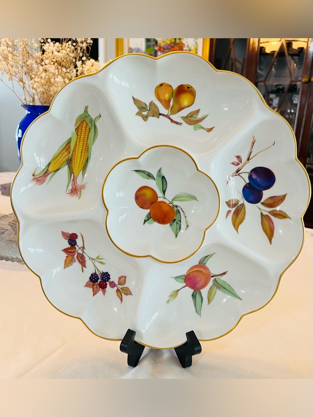 Vintage Royal Worcester Evesham porcelain crudité platter, 1961, never used.
